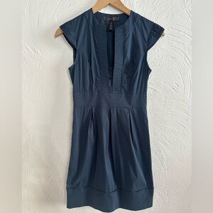 BCBG Maxazria Navy Blue Short Sleeve Pleated Dress